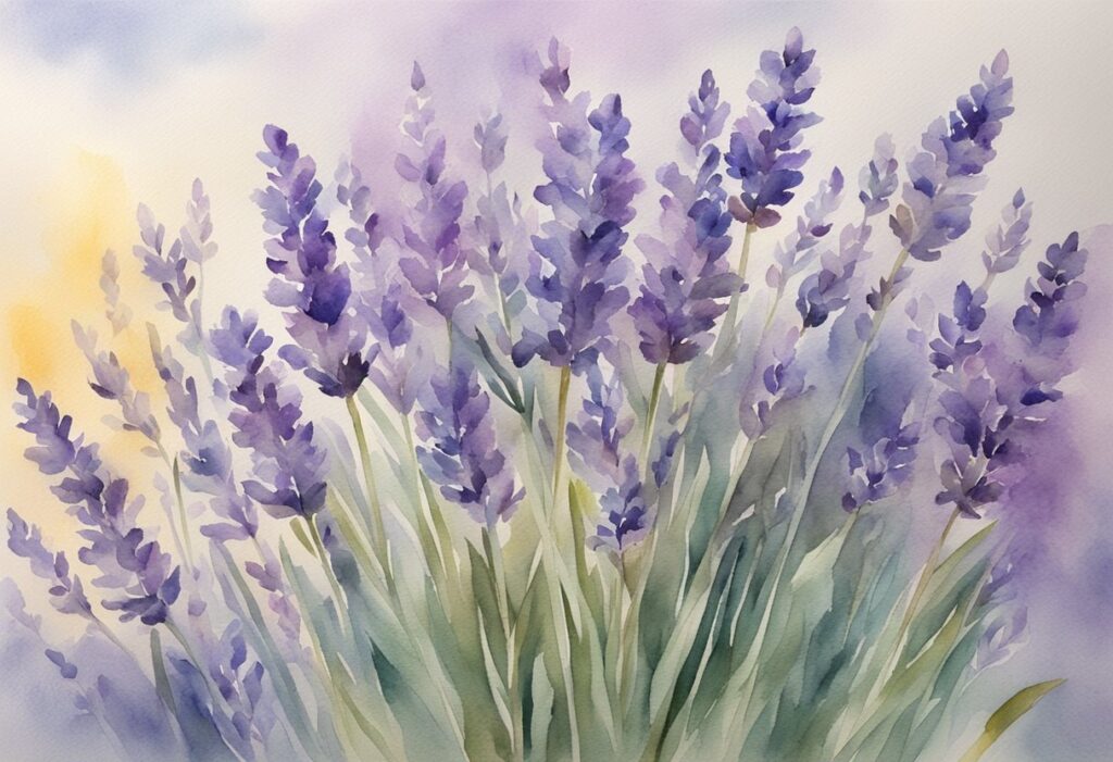 watercolor of lavender growing outdoors